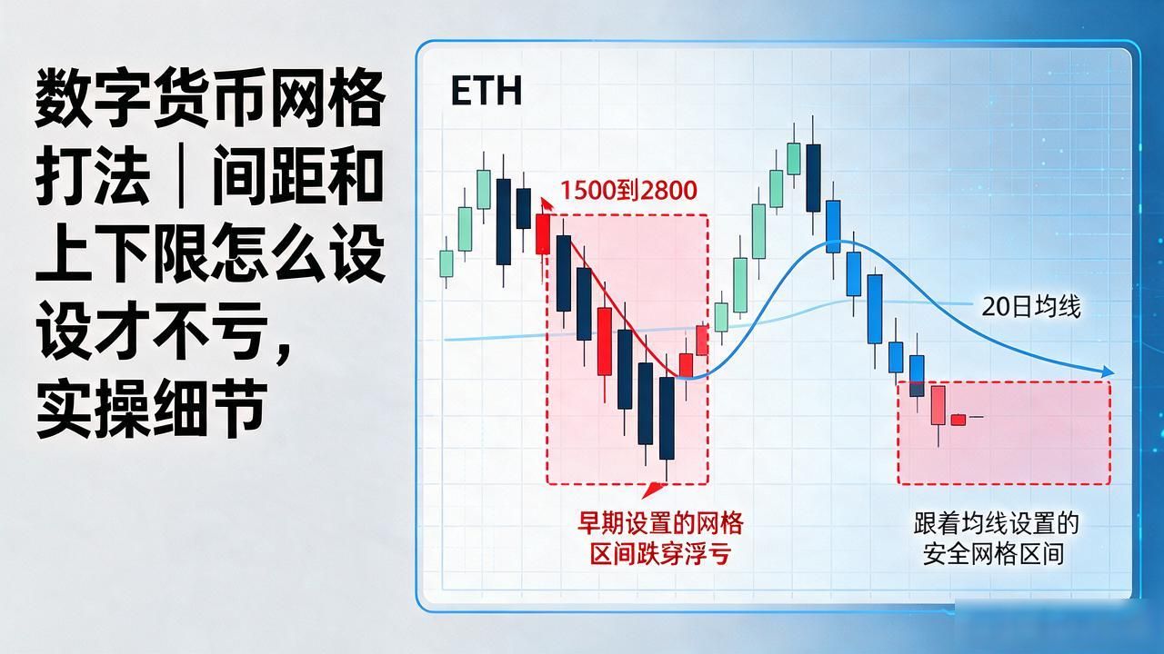 数字货币网格打法｜间距和上下限怎么设才不亏，实操细节